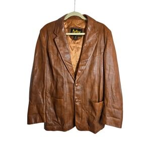 Adler Mens Large 44 Leather Blazer Coat Chestnut Made In USA Vintage